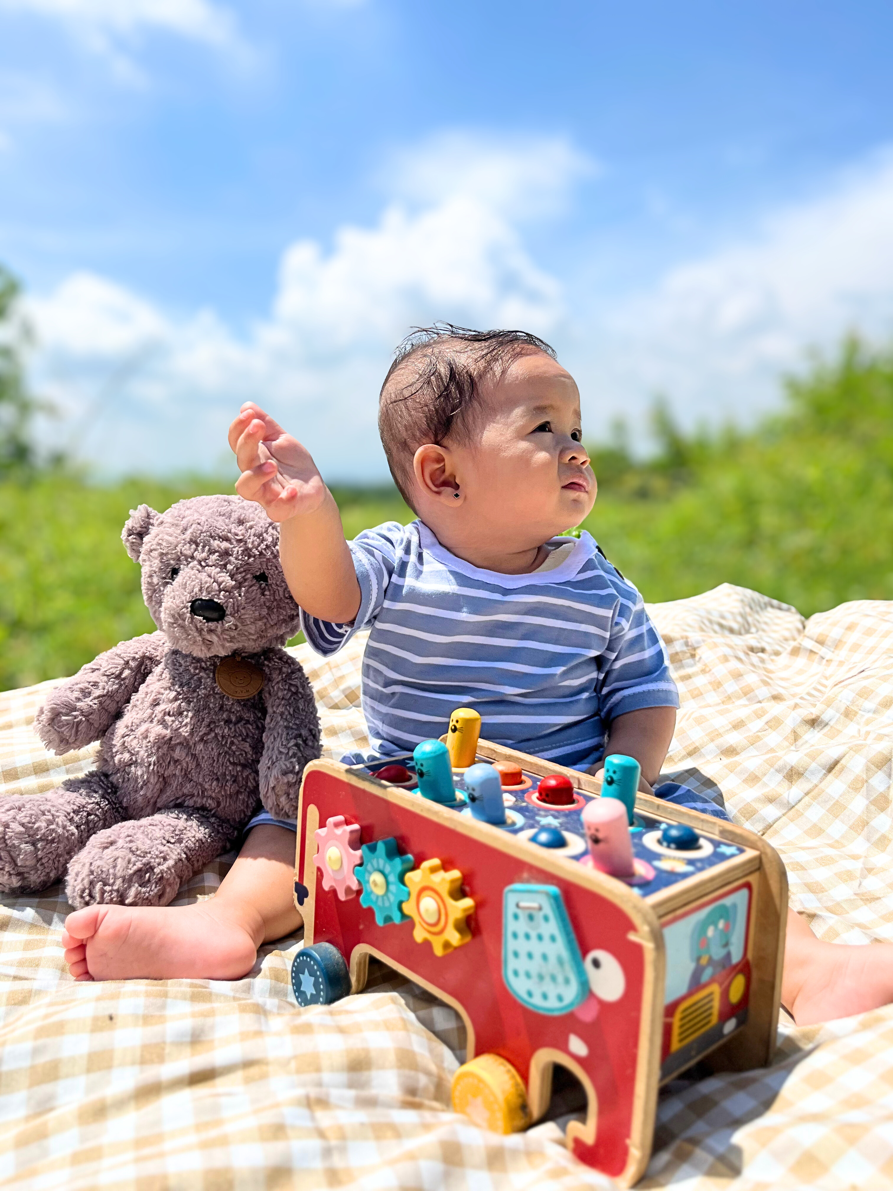 PIG A BOO | DAILY WEAR Shoulder Button—Cotton Stripe dusty blue