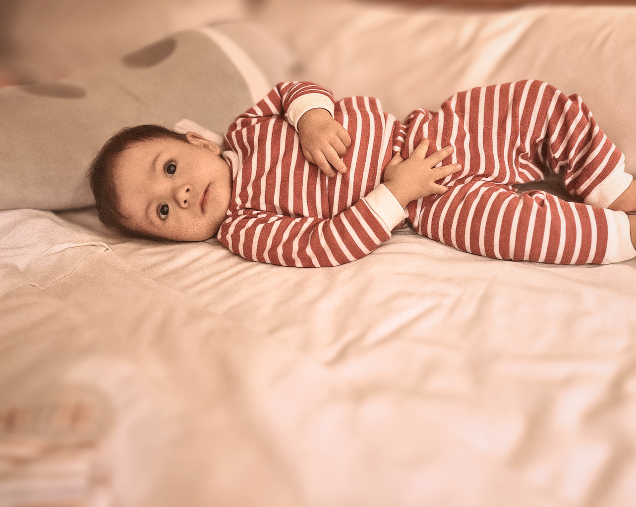 PIG A BOO | SLEEP WEAR Shoulder Button—Cotton Stripe Dusty Rose