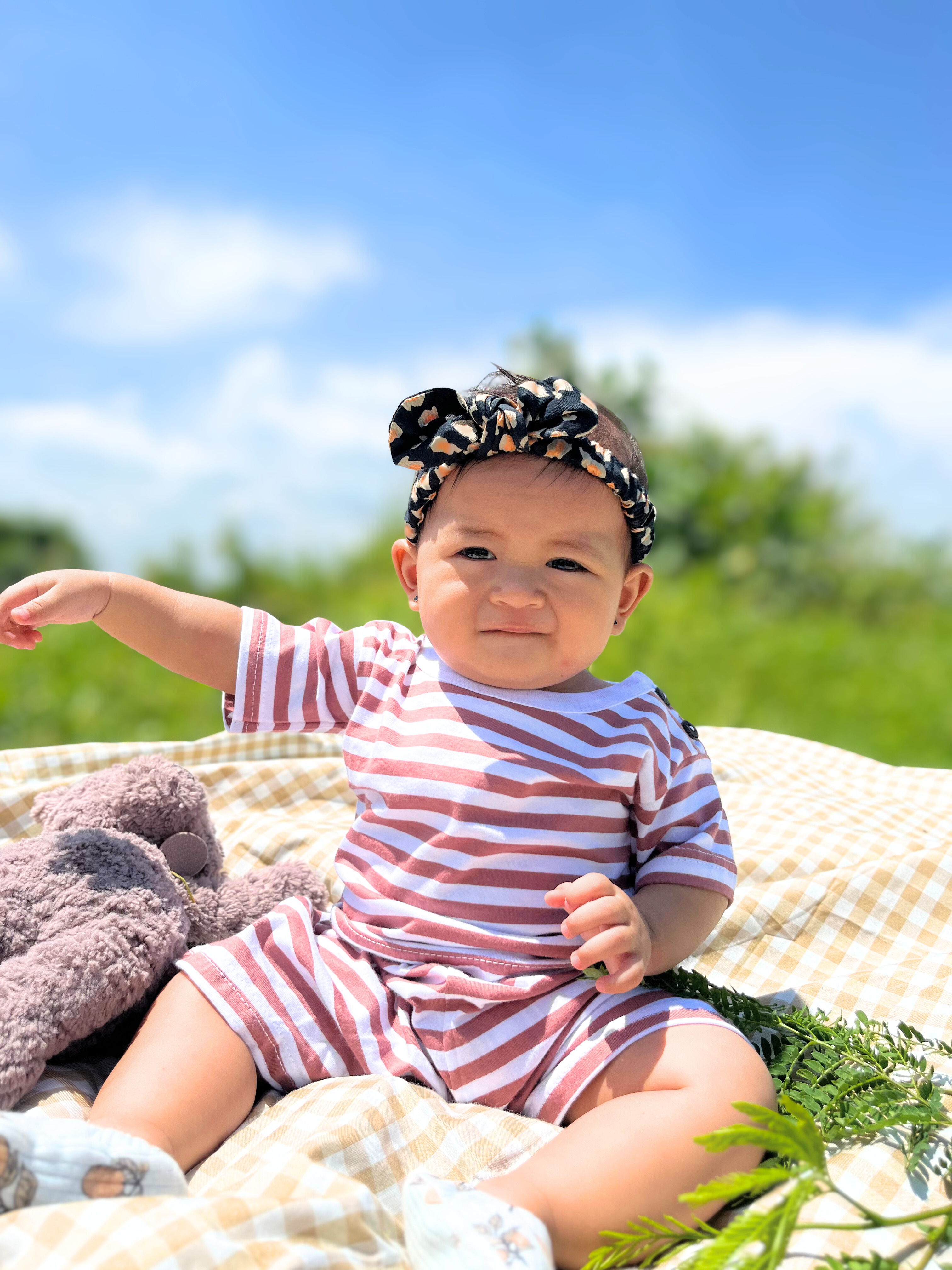 PIG A BOO | DAILY WEAR Shoulder Button—Cotton Stripe Dusty Rose