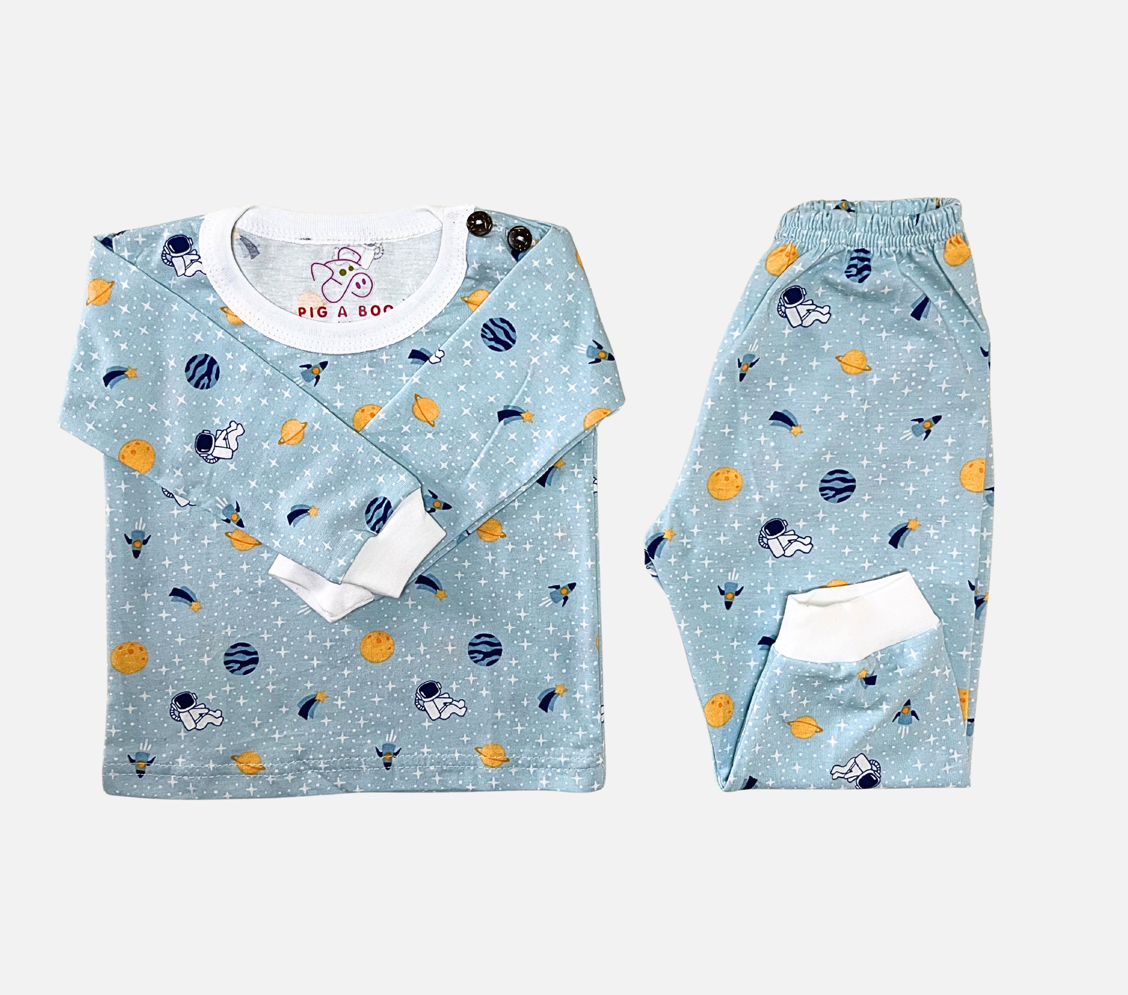 PIG A BOO | SLEEP WEAR Shoulder Button—Cotton Outer Space