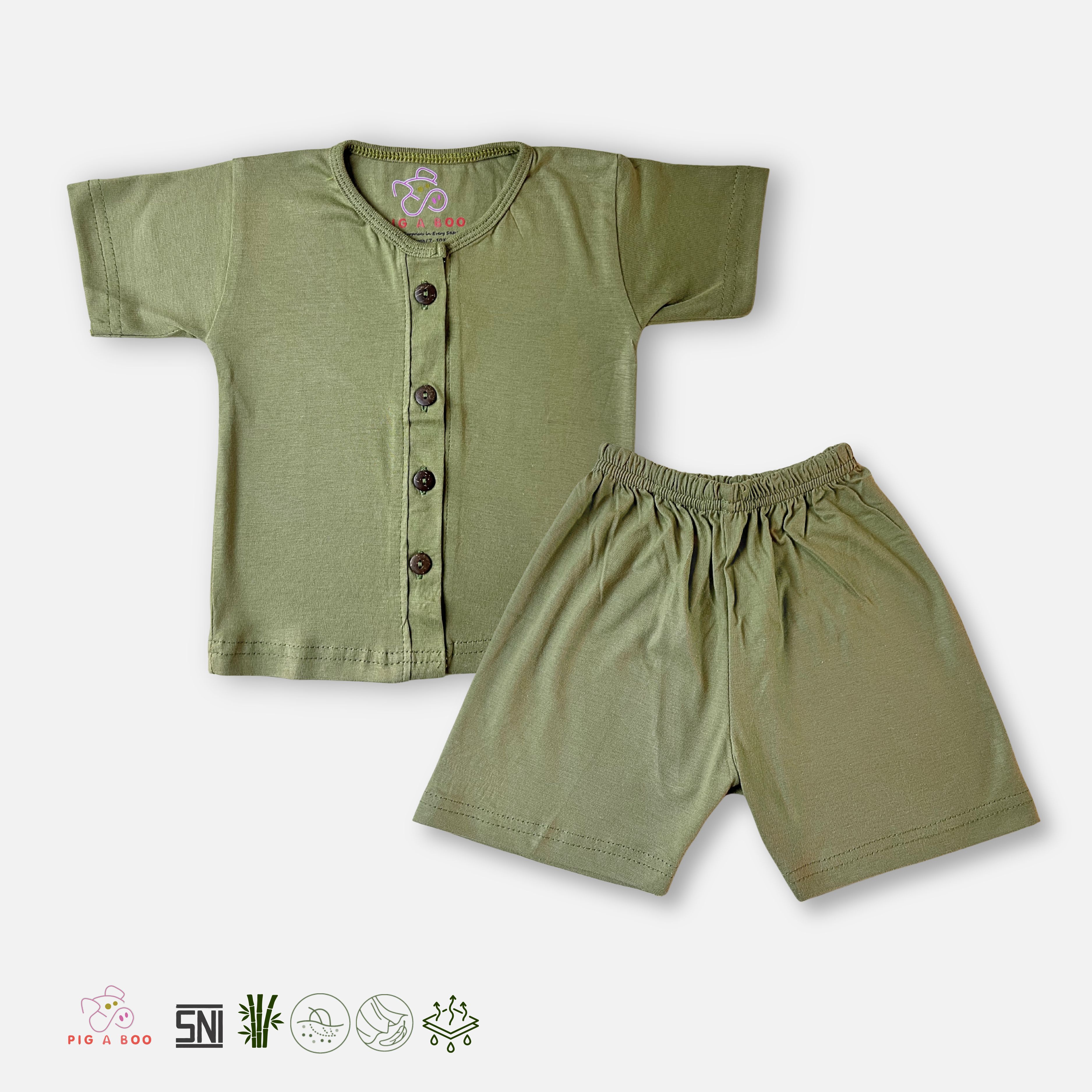 PIG A BOO | DAILY WEAR Front Button—Bamboo Solid Olive Green