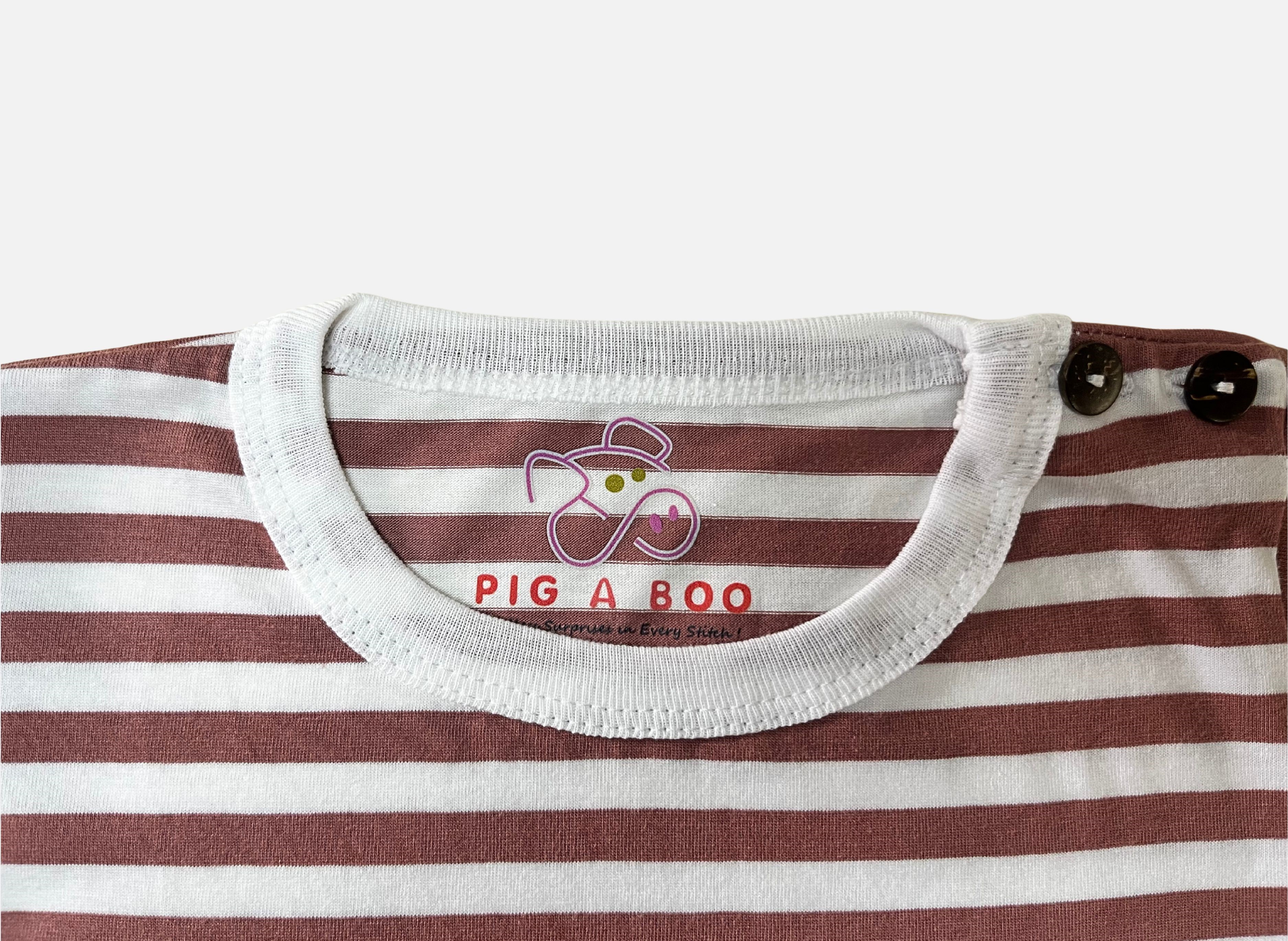 PIG A BOO | DAILY WEAR Shoulder Button—Cotton Stripe Dusty Rose