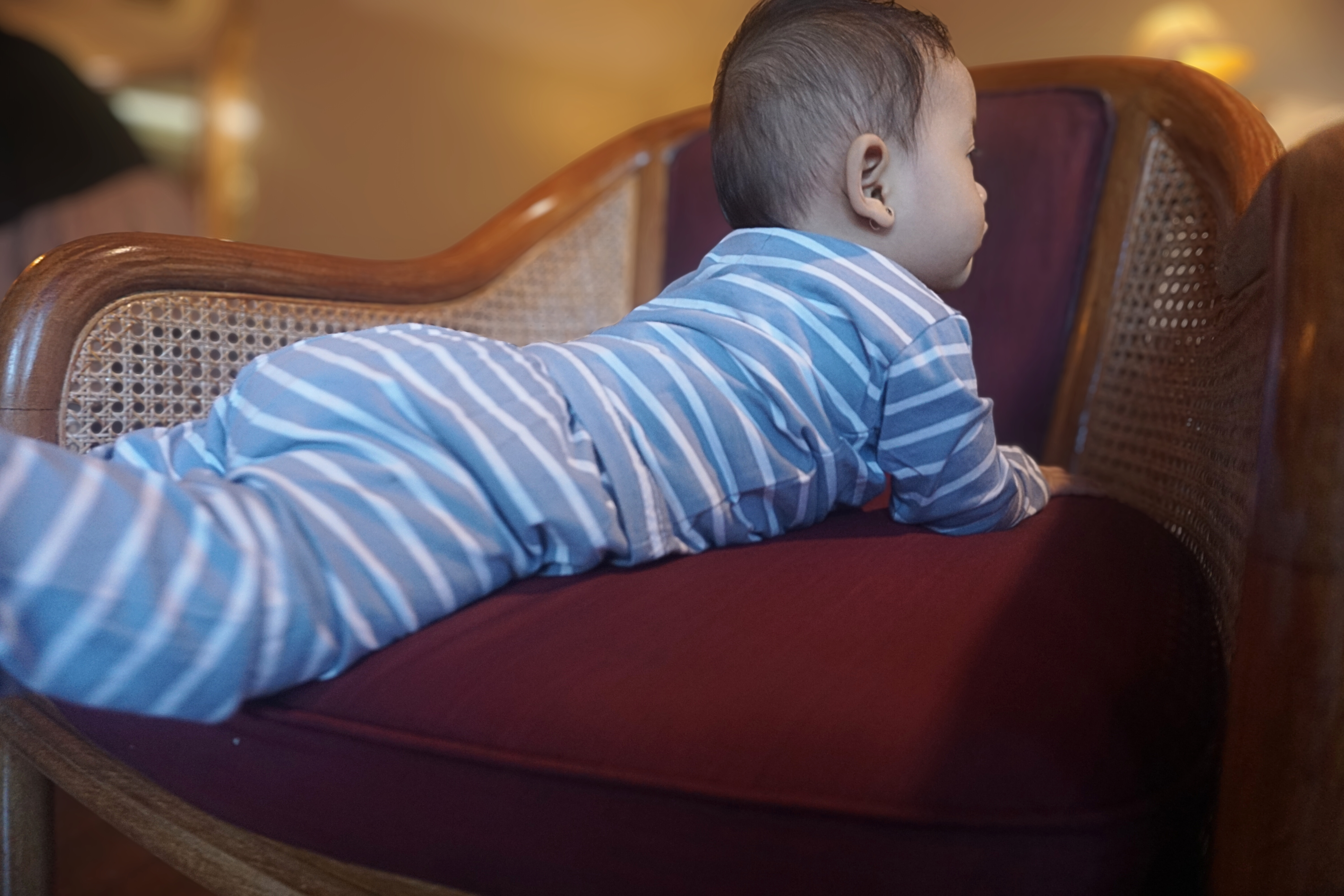 PIG A BOO | SLEEP WEAR Shoulder Button—Cotton Stripe Dusty Blue