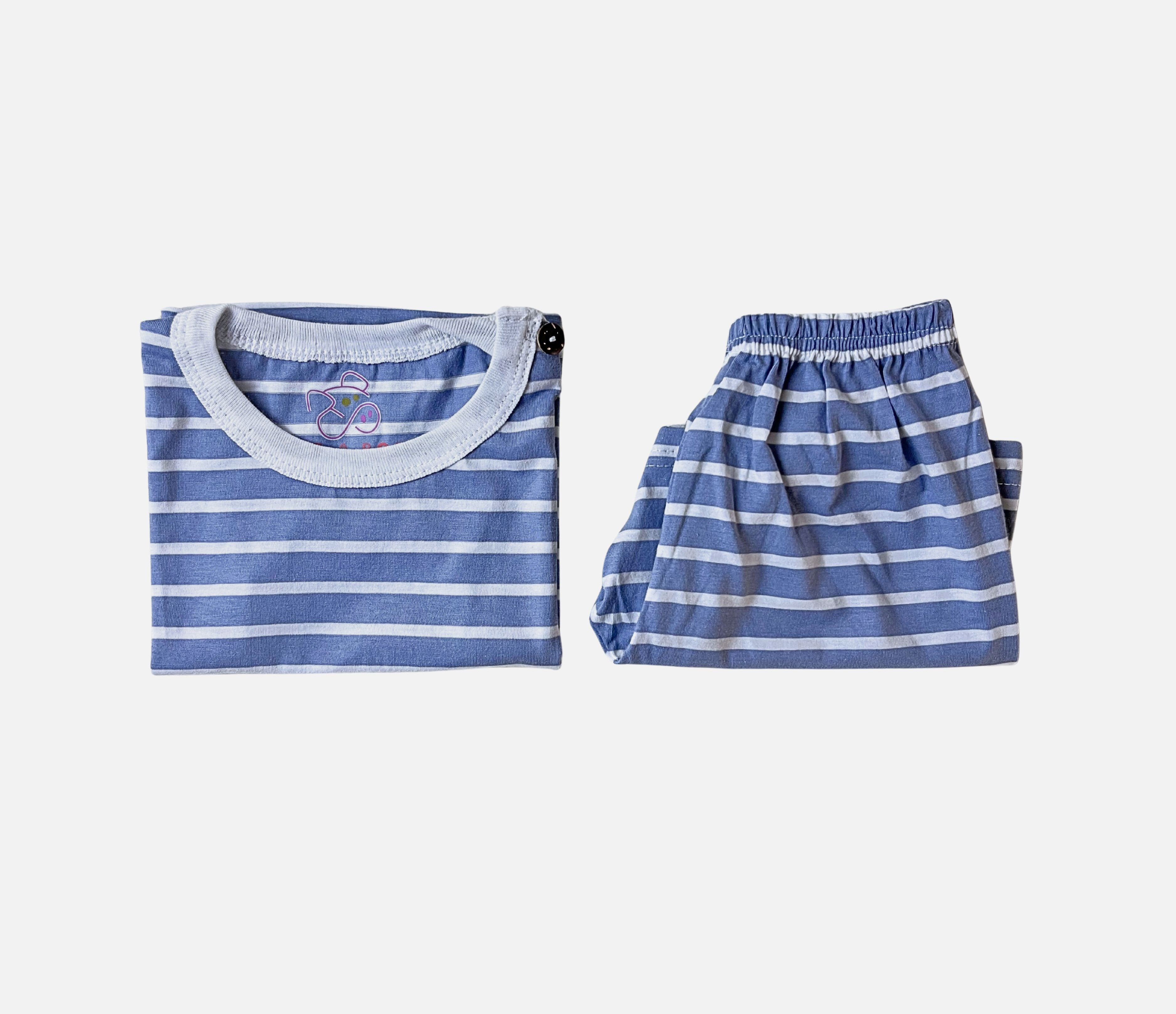 PIG A BOO | DAILY WEAR Shoulder Button—Cotton Stripe dusty blue