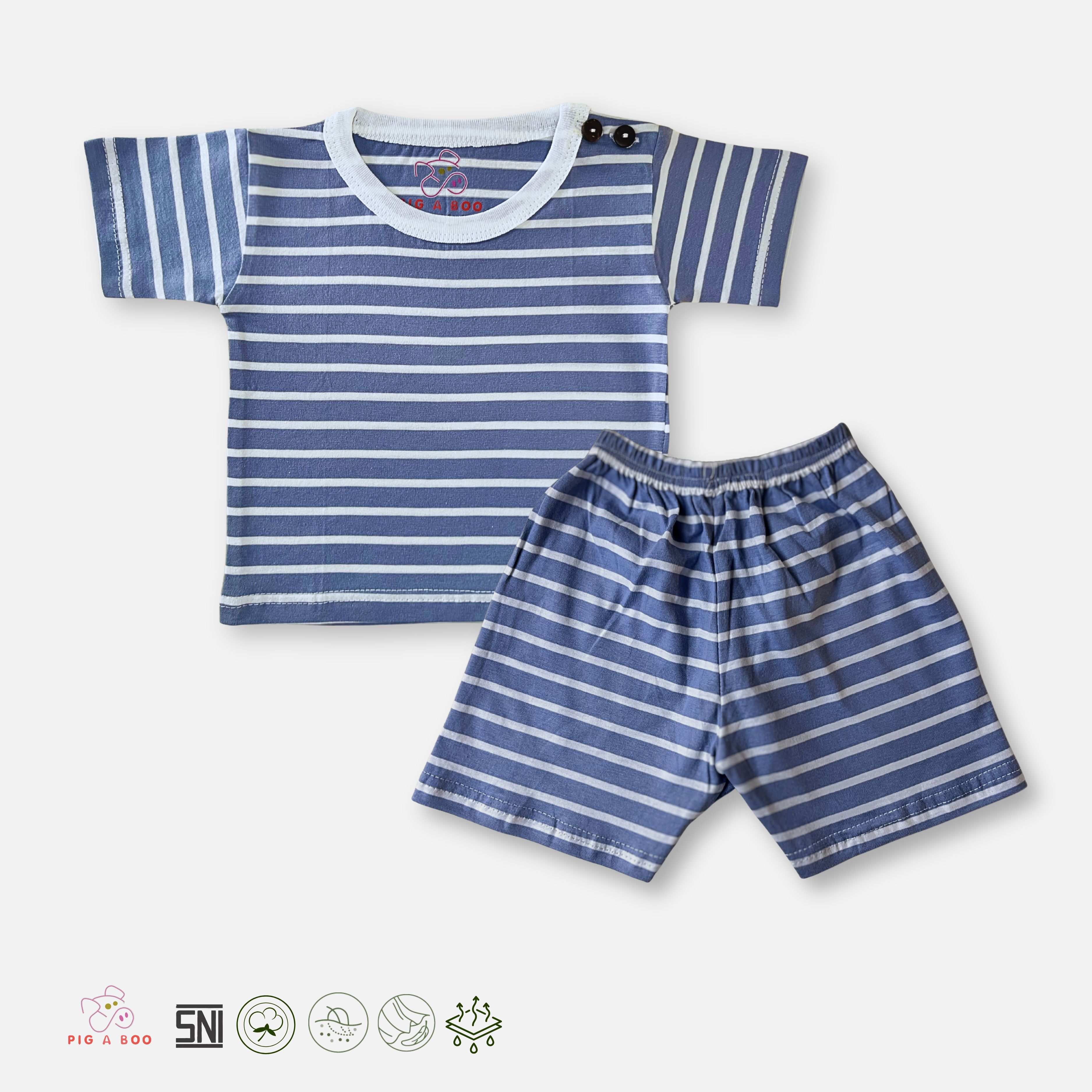PIG A BOO | DAILY WEAR Shoulder Button—Cotton Stripe dusty blue