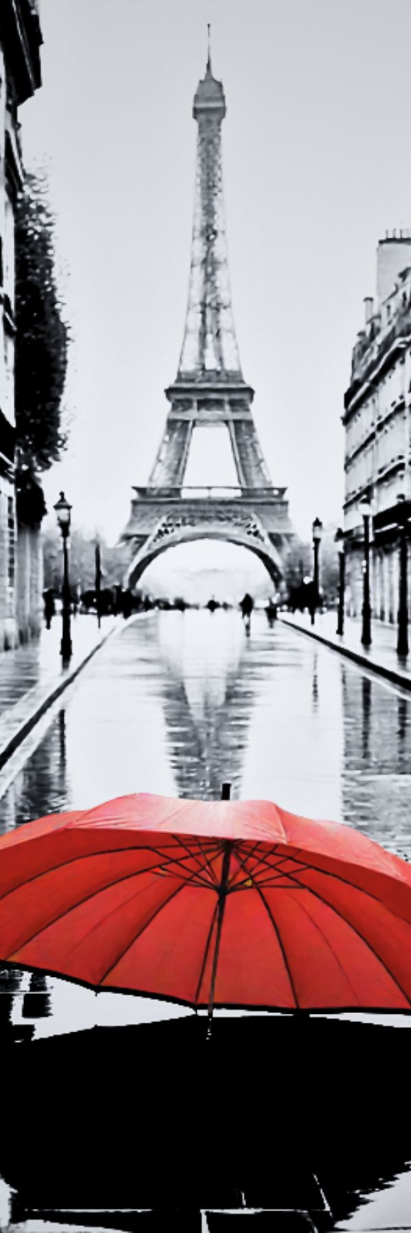  Black & White Paris Eiffel Tower with Red Umbrella - Digital Bookmarker