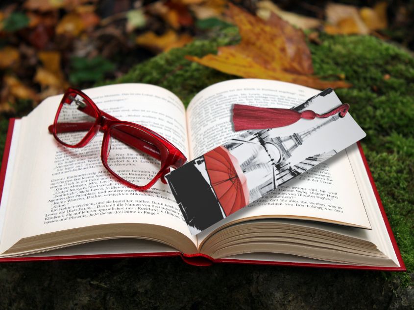  Black & White Paris Eiffel Tower with Red Umbrella - Digital Bookmarker