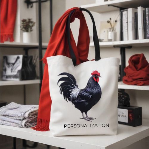 Red Bearded Rooster Themed Personalized Tote Bag