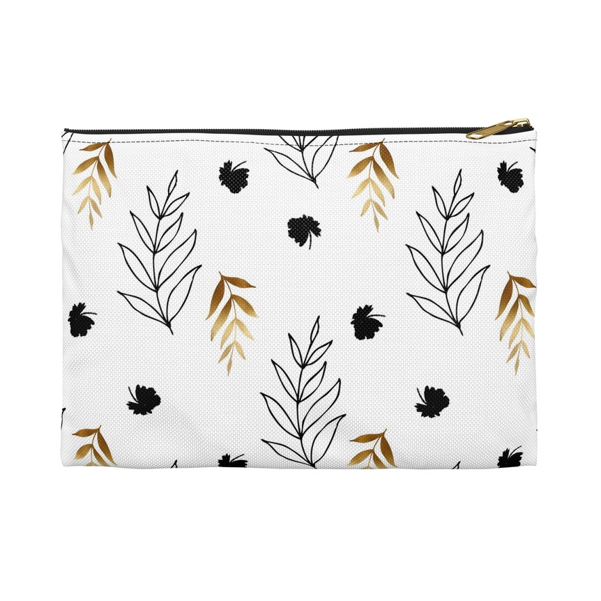Black & Gold Elegant Florals - White Accessory Bag