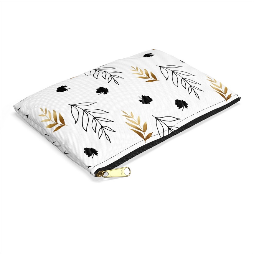 Black & Gold Elegant Florals - White Accessory Bag