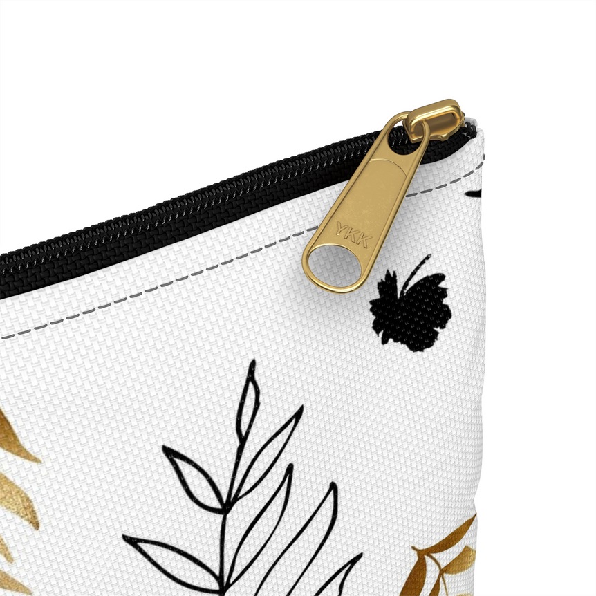 Black & Gold Elegant Florals - White Accessory Bag