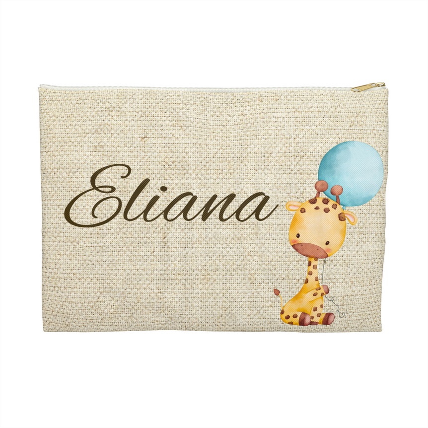 Baby Giraffe with Blue Balloon - Natural