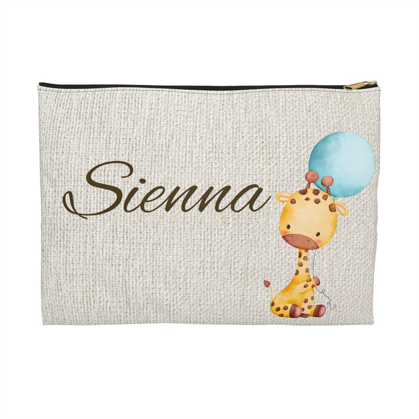 Baby Giraffe with Blue Balloon - Oyster White