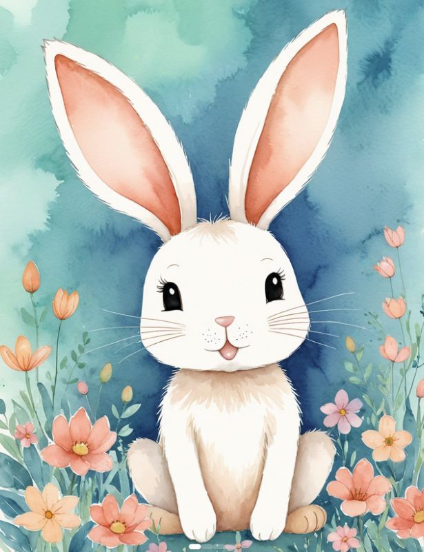 Cute Watercolor Bunny Digital Wall Art