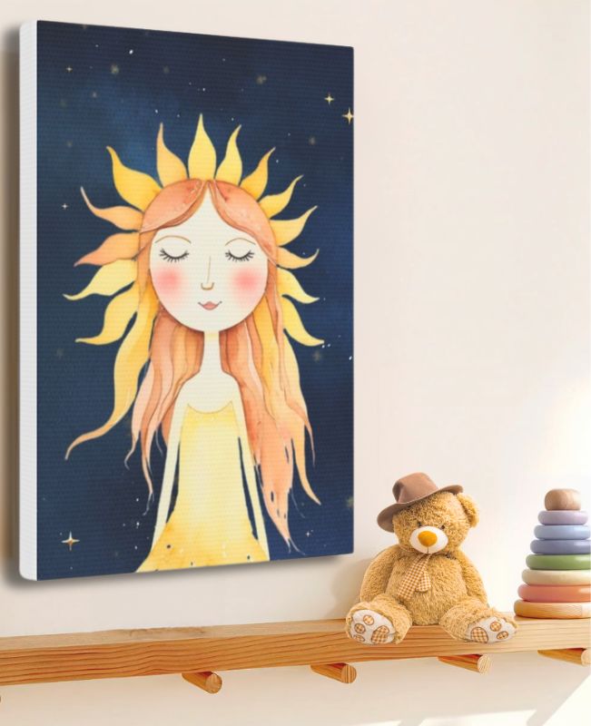 Whimsical Sun Girl Framed Canvas Wall Art 