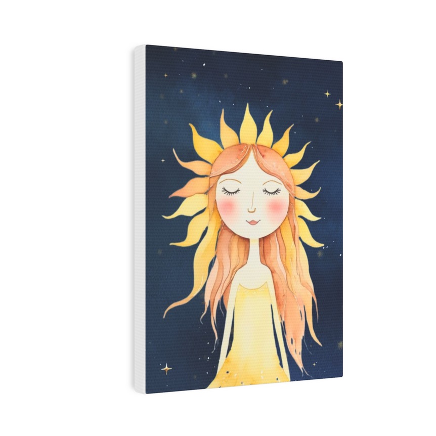 Whimsical Sun Girl Framed Canvas Wall Art 