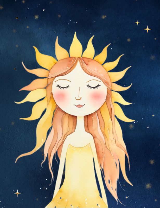 Whimsical Sun Girl Digital Wall Art