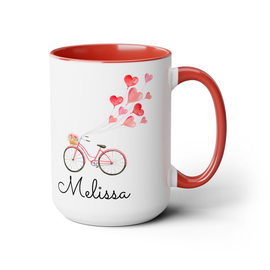 Bicycle with Heart Balloons Coffee Mug