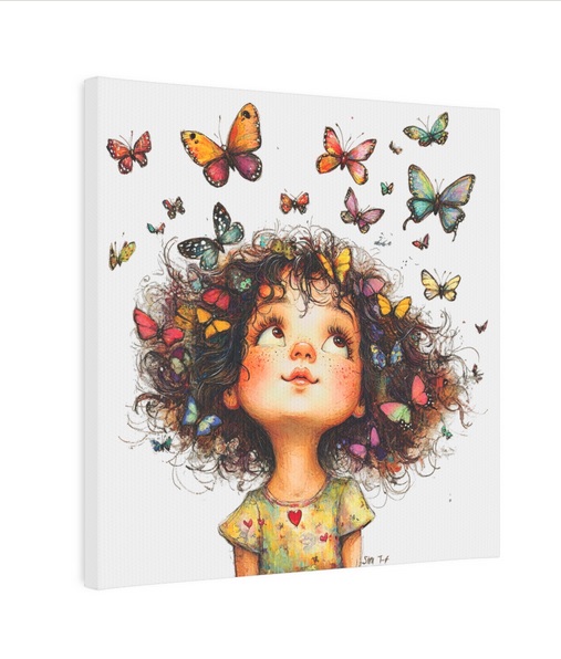 Quirky Girl  and Butterflies Framed Wall Art