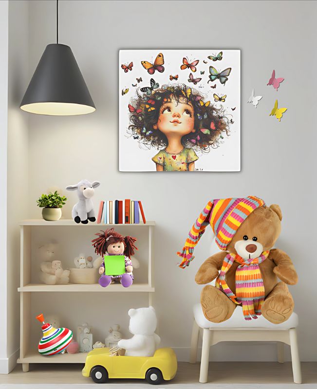 Quirky Girl  and Butterflies Framed Wall Art