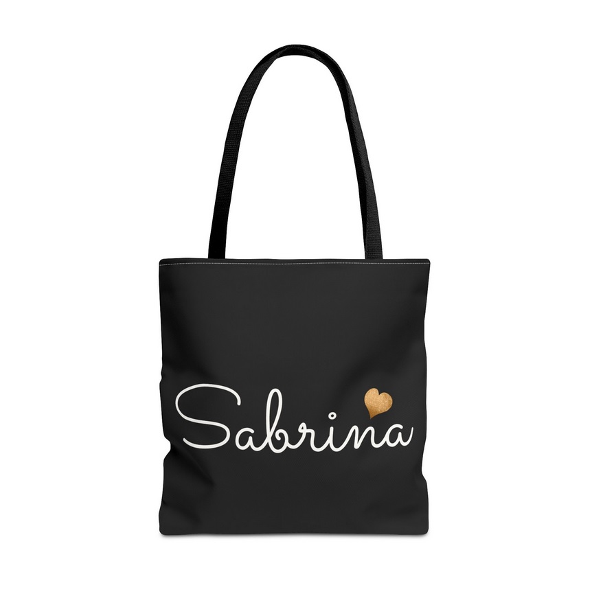 Personalized Tote Bag with Gold Heart - Black