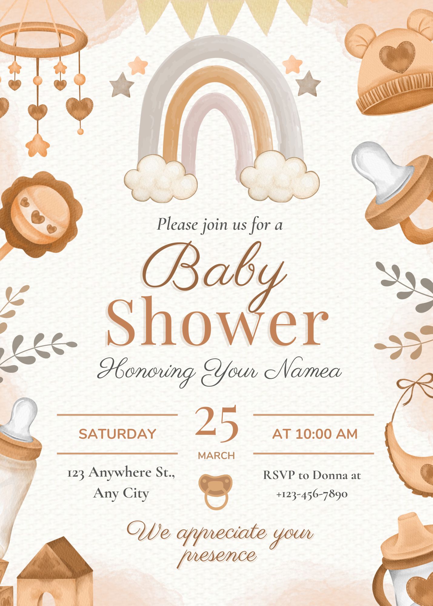 Boho Rainbow Baby Shower Invitation