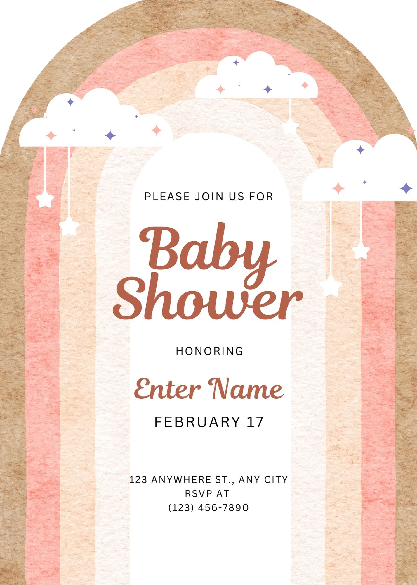 Boho Rainbow and Clouds Baby Shower Invite