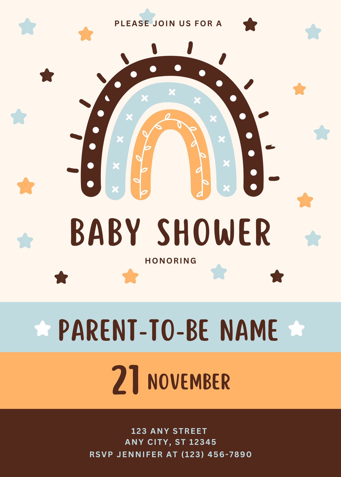 Boho Boy Rainbow Baby Shower Invite