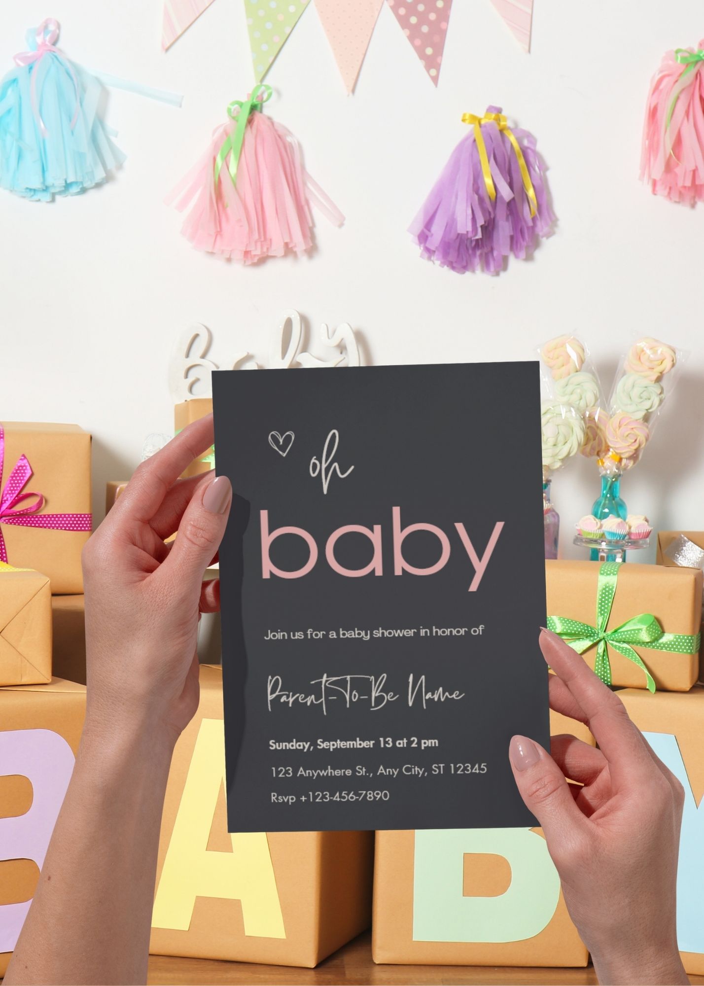 Oh Baby Minimalistic Baby Girl Baby Shower Invite
