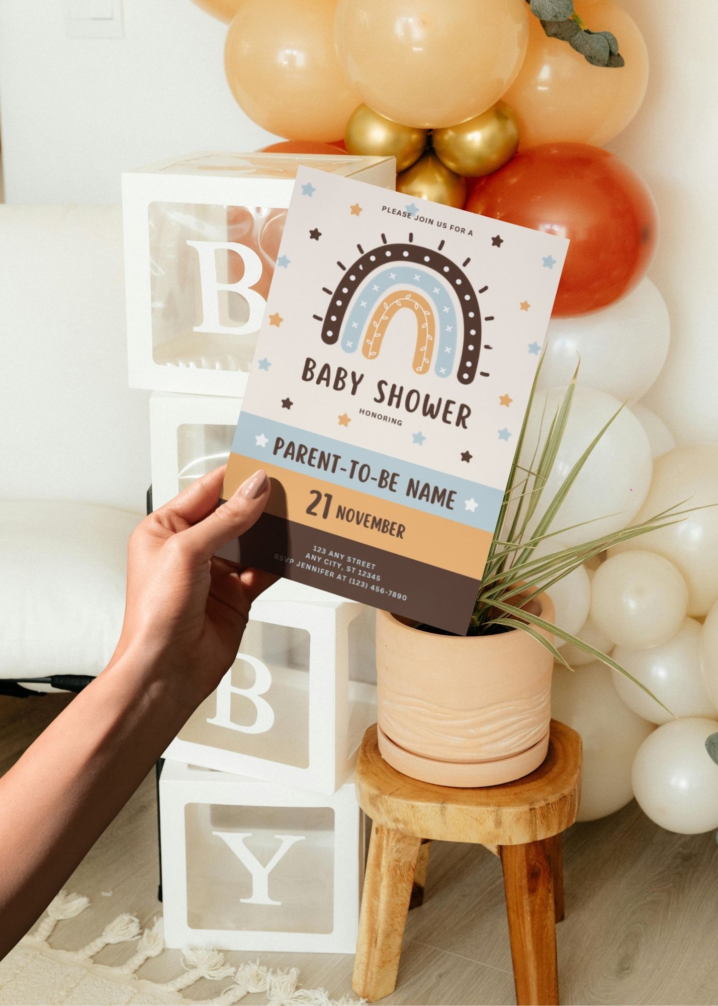 Boho Boy Rainbow Baby Shower Invite