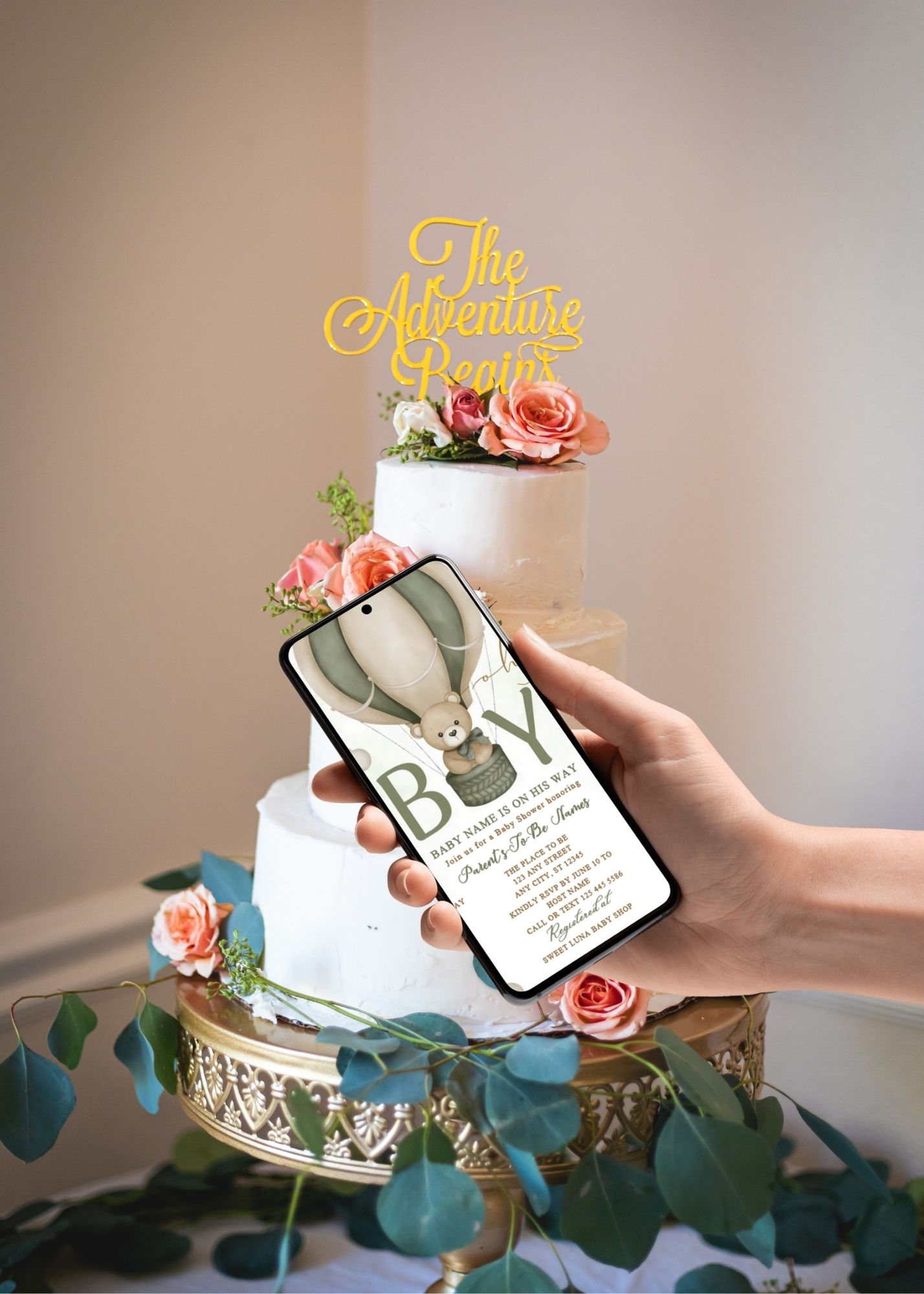 Hot Air Balloon Teddy Bear Baby Shower Invite