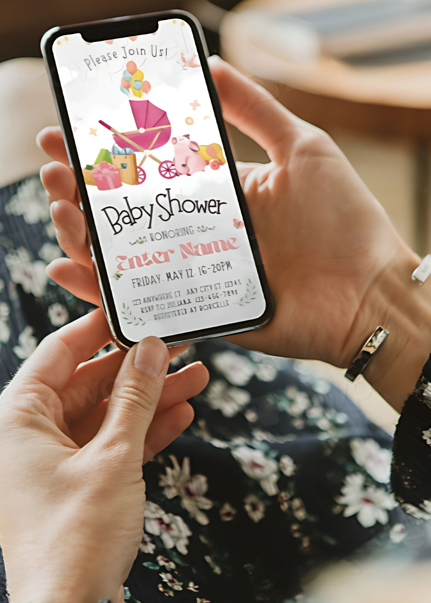 Pink Stroller Baby Shower Invitation