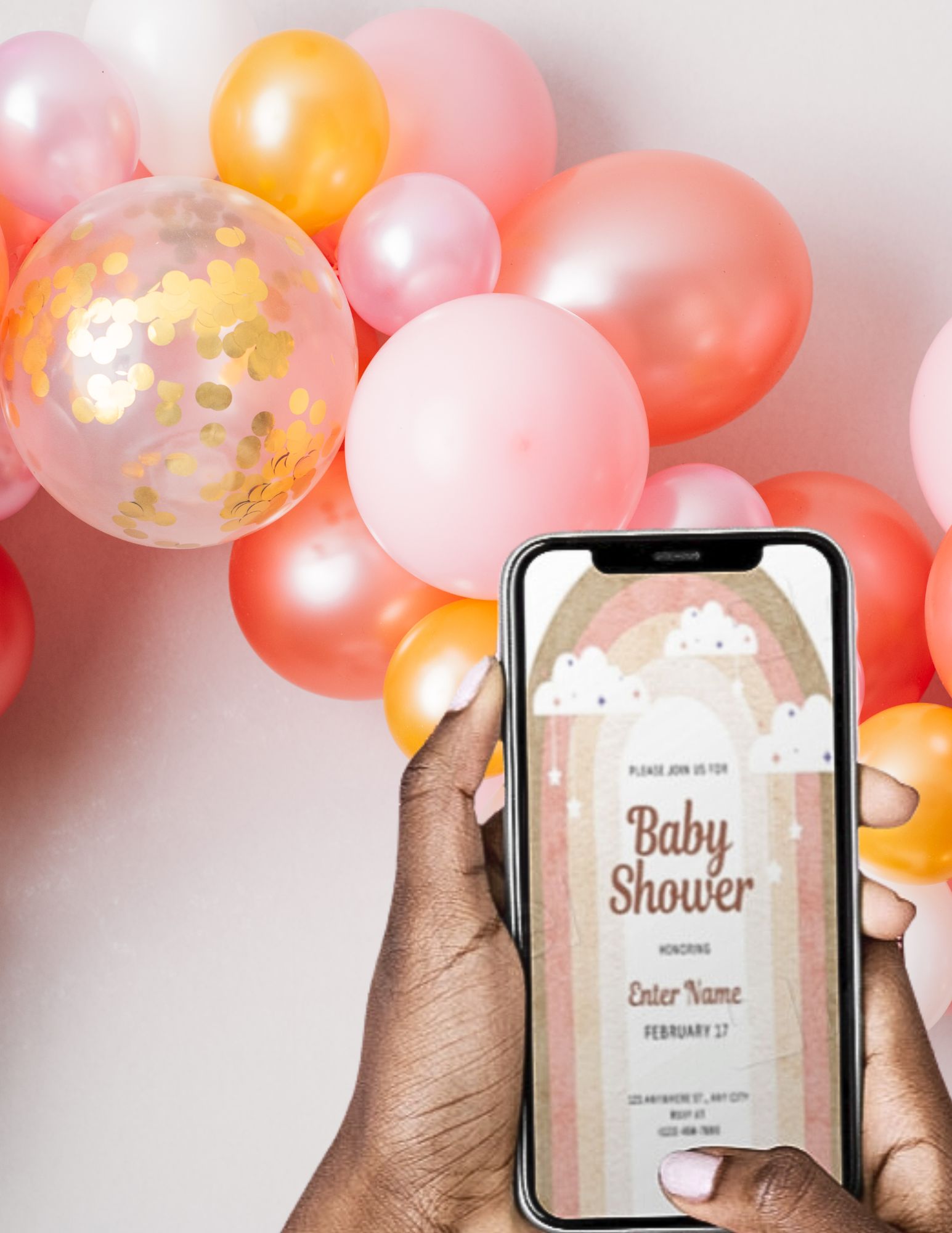 Boho Rainbow and Clouds Baby Shower Invite