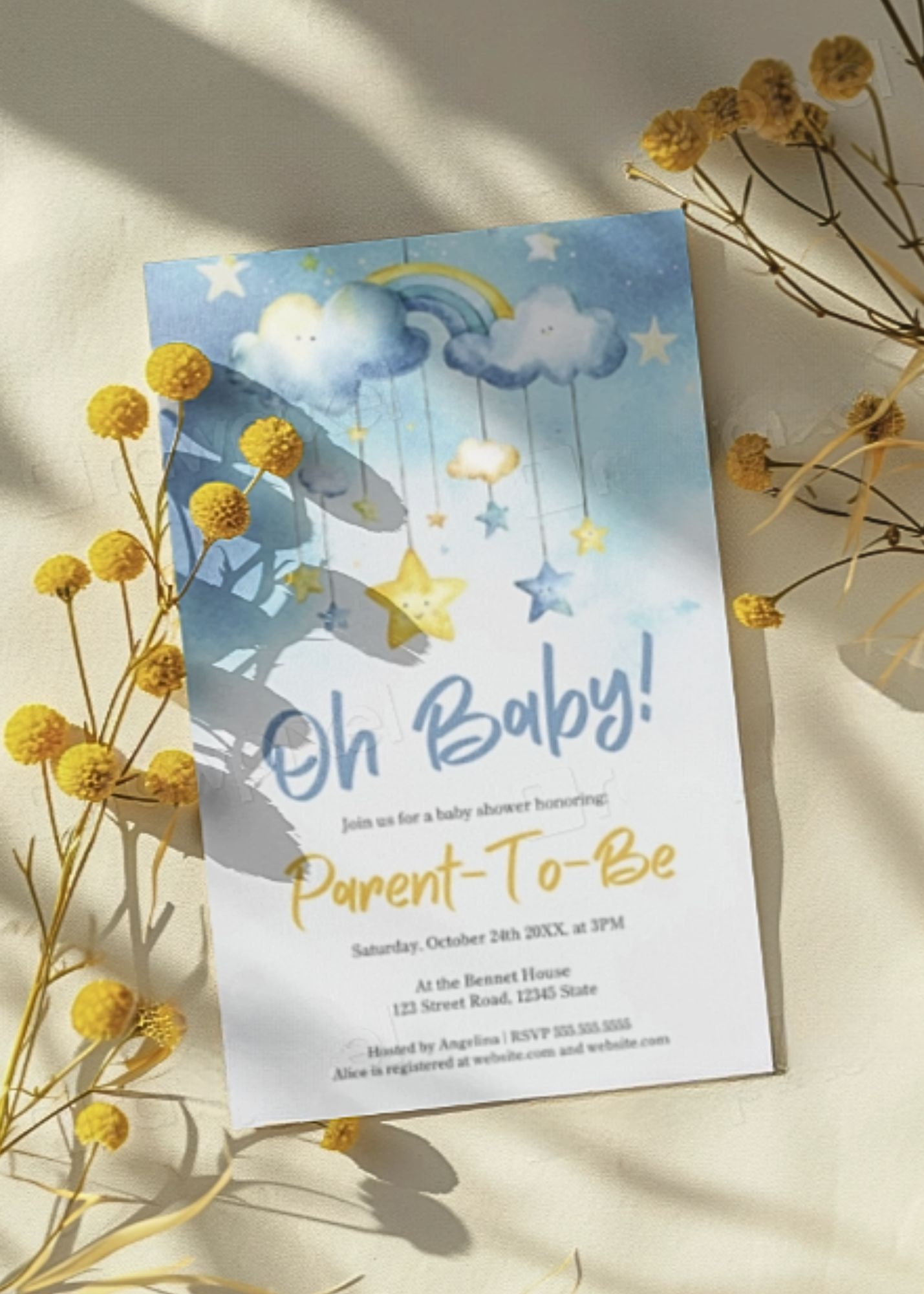 Oh Baby Stars Baby Shower Invite