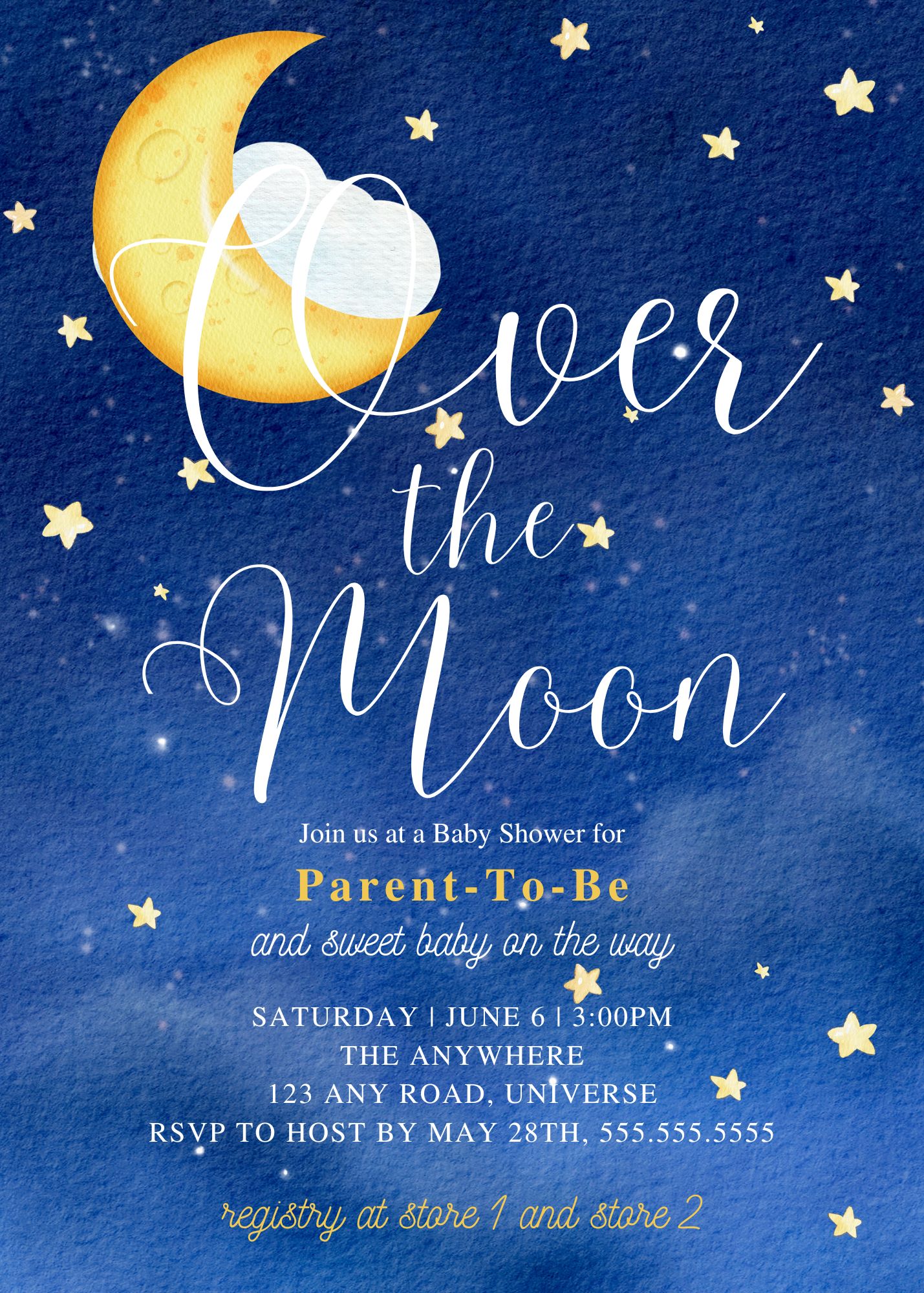 Over The Moon Baby Shower Invite