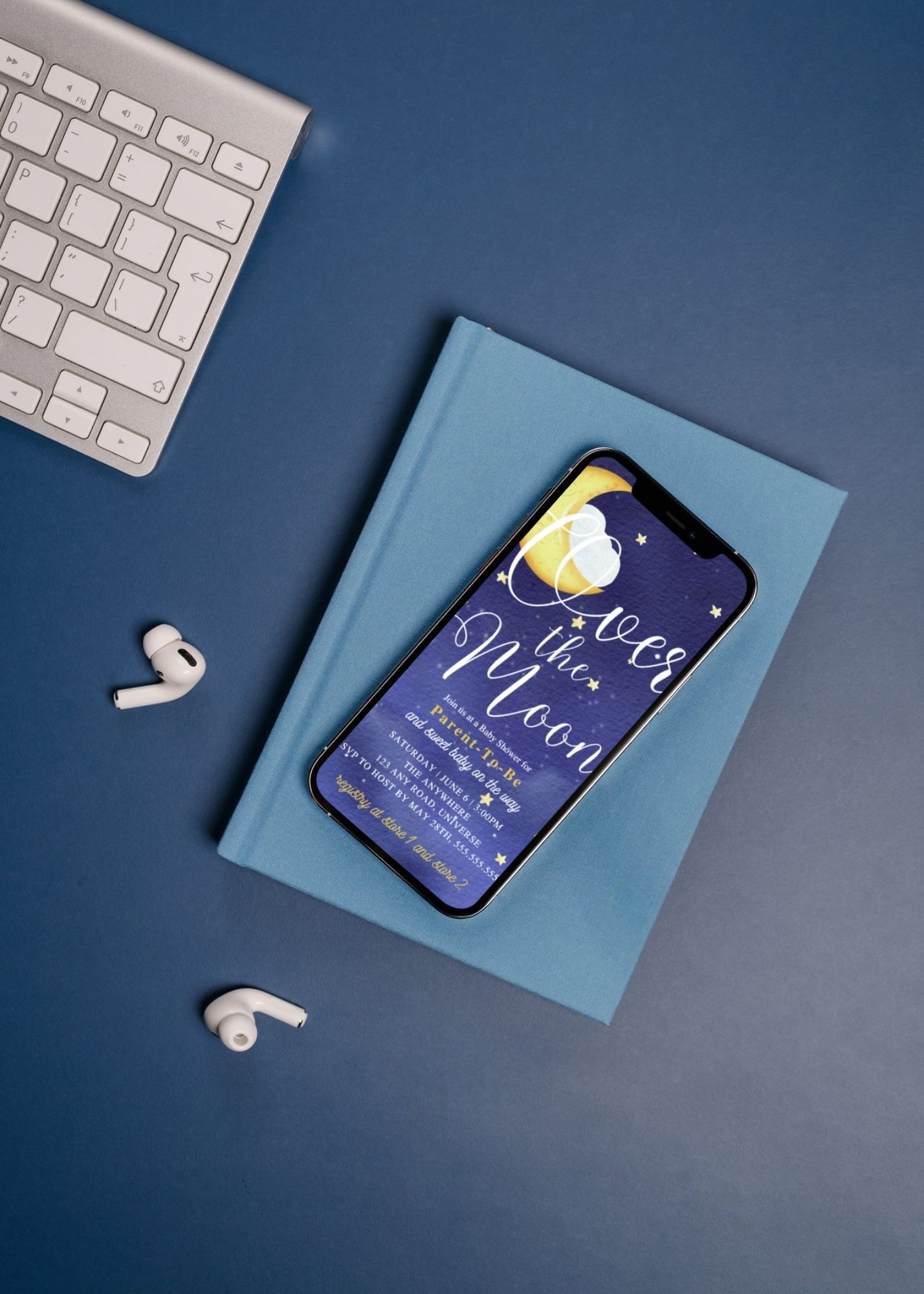 Over The Moon Baby Shower Invite