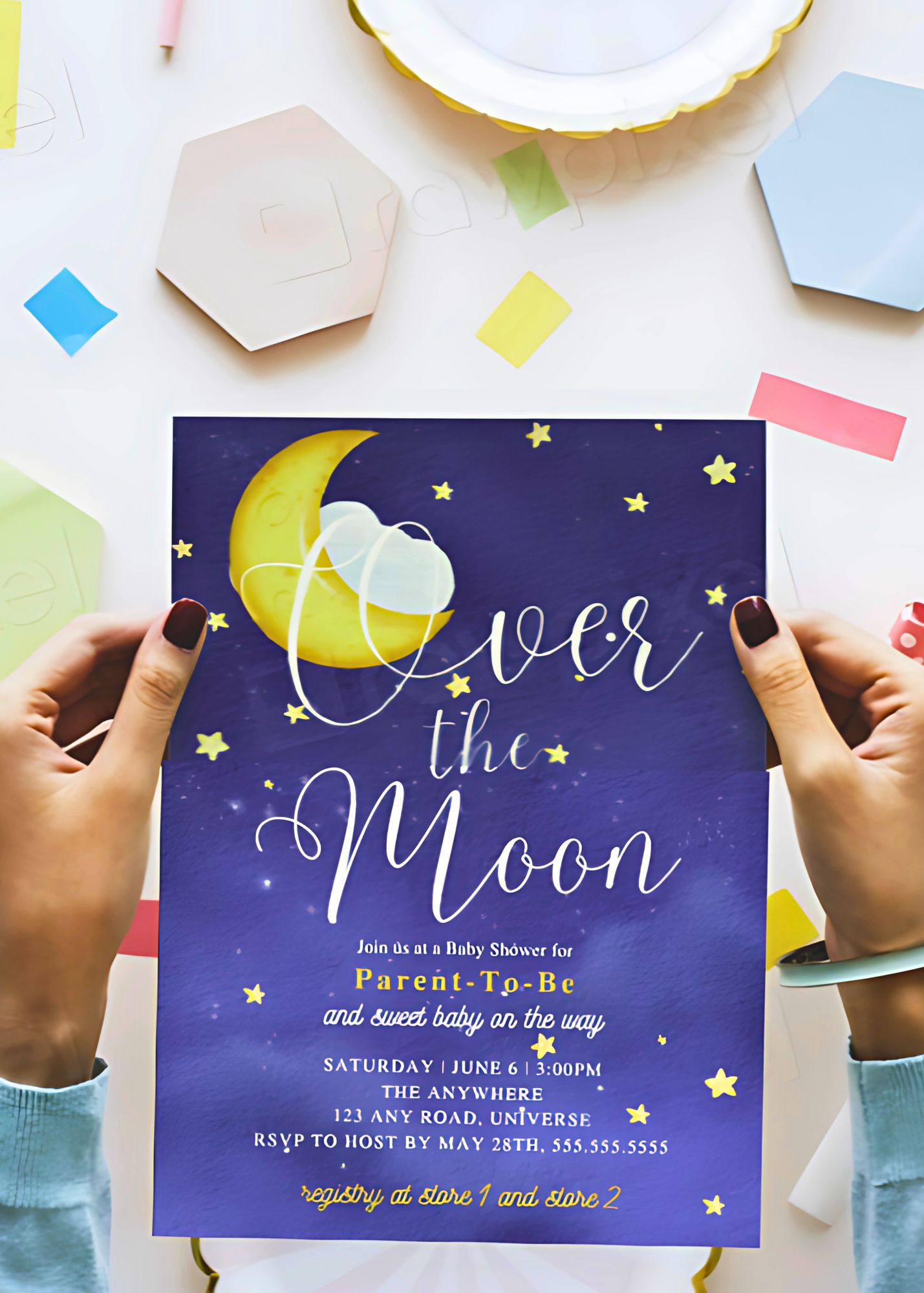 Over The Moon Baby Shower Invite