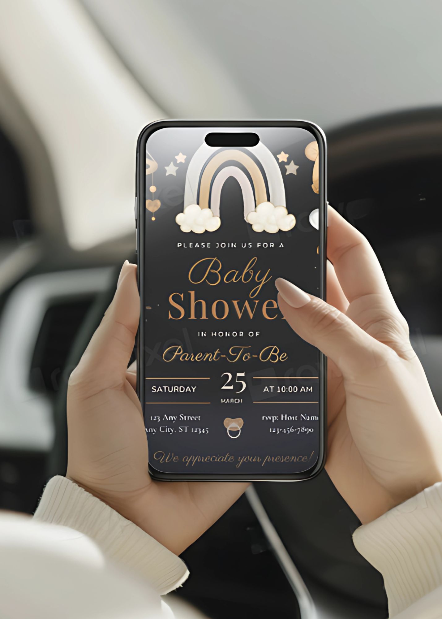 Elegant in Black Baby Shower Invite