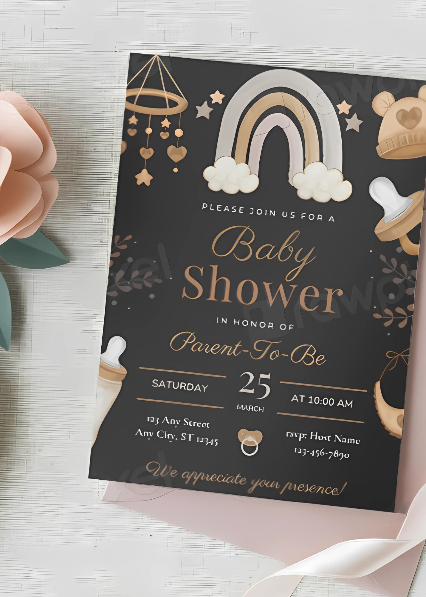 Elegant in Black Baby Shower Invite