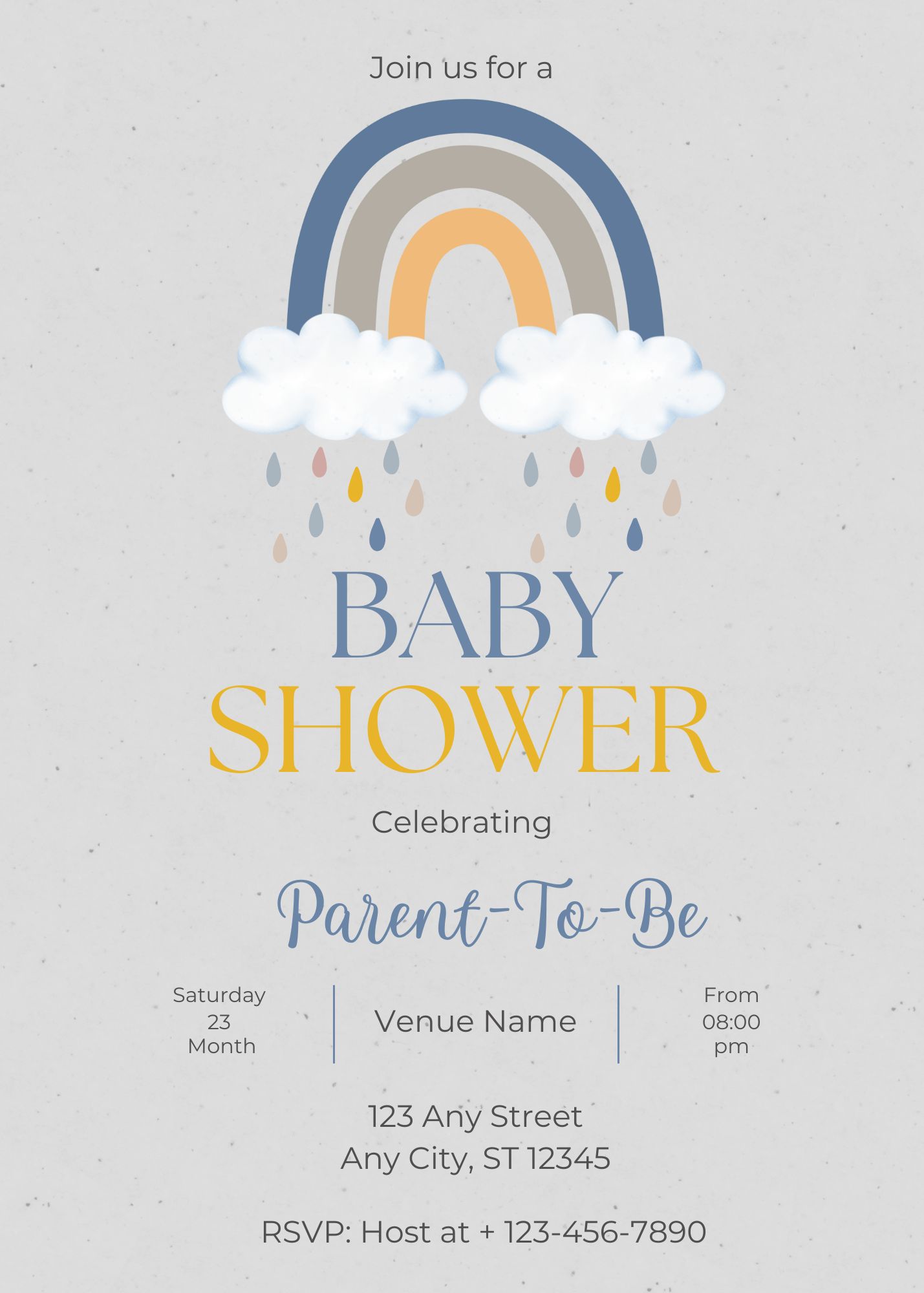 Rainbow and Raindrops Baby Shower Invite