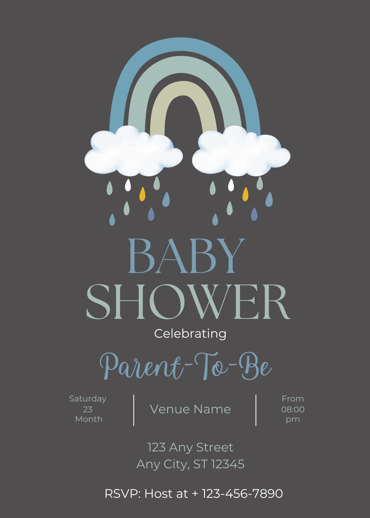 Rainbow and Raindrops Baby Shower Invite