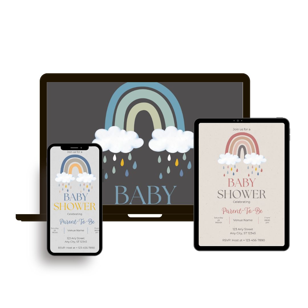 Rainbow and Raindrops Baby Shower Invite