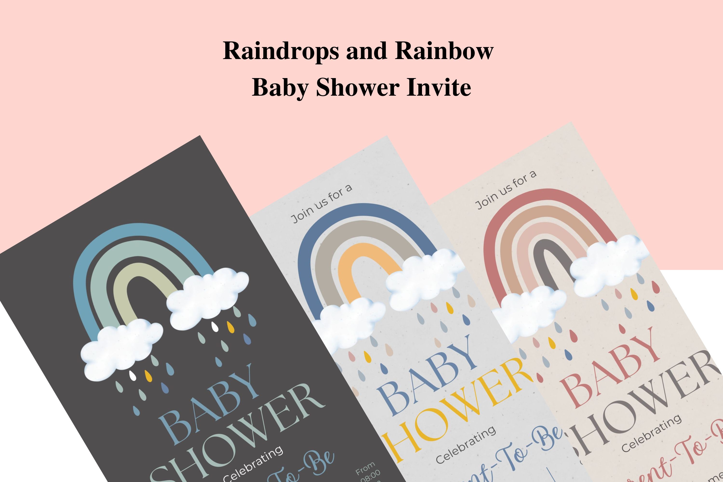 Rainbow and Raindrops Baby Shower Invite