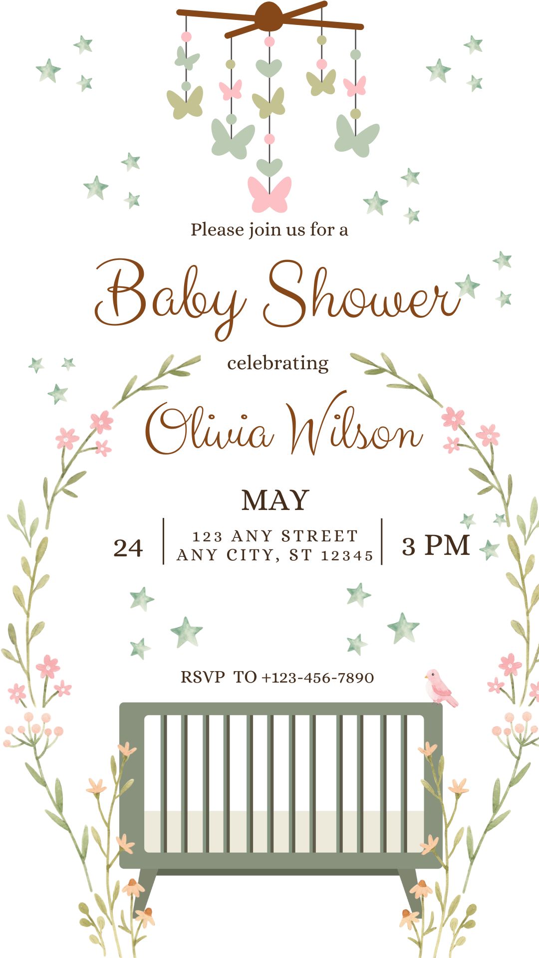 Serene Florals Baby Shower Invite 