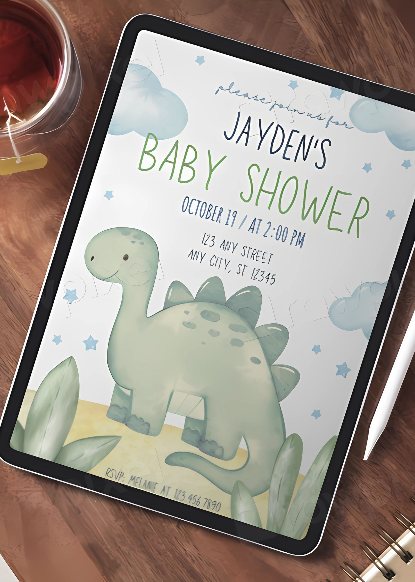Cute Dinosaur Baby Shower Invitation