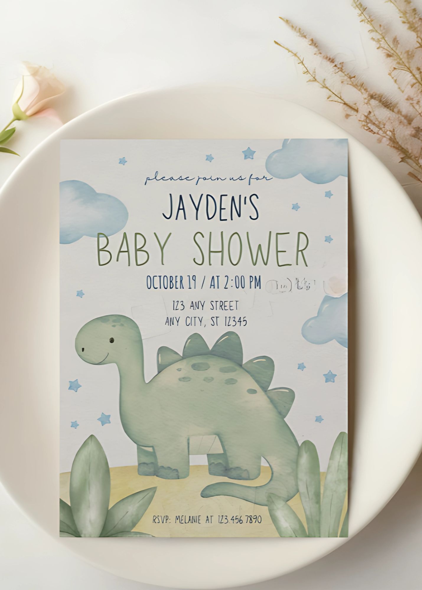 Cute Dinosaur Baby Shower Invitation