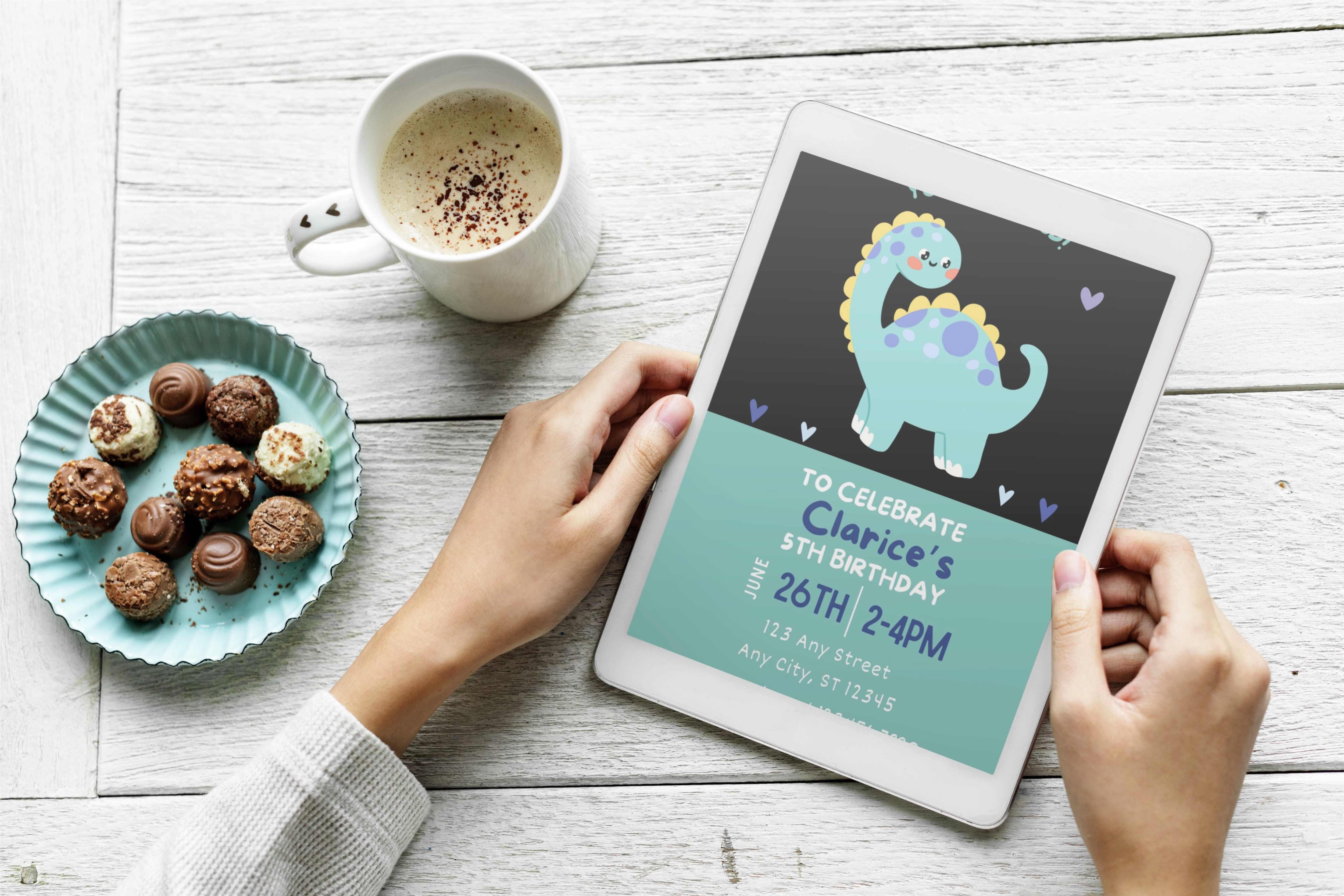 Teal Dinosaur Birthday Invite