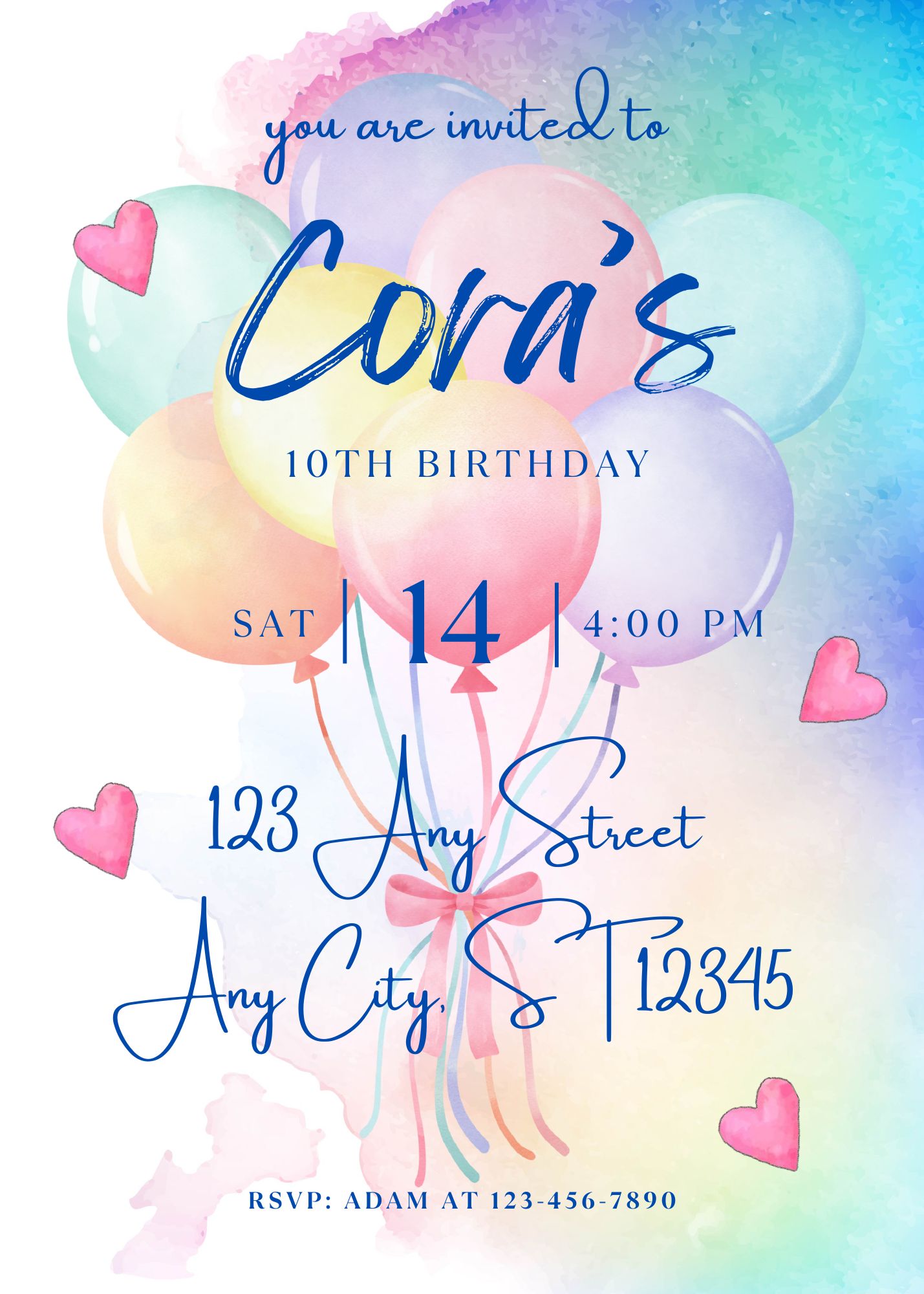 Balloons & Hearts Birthday Invite