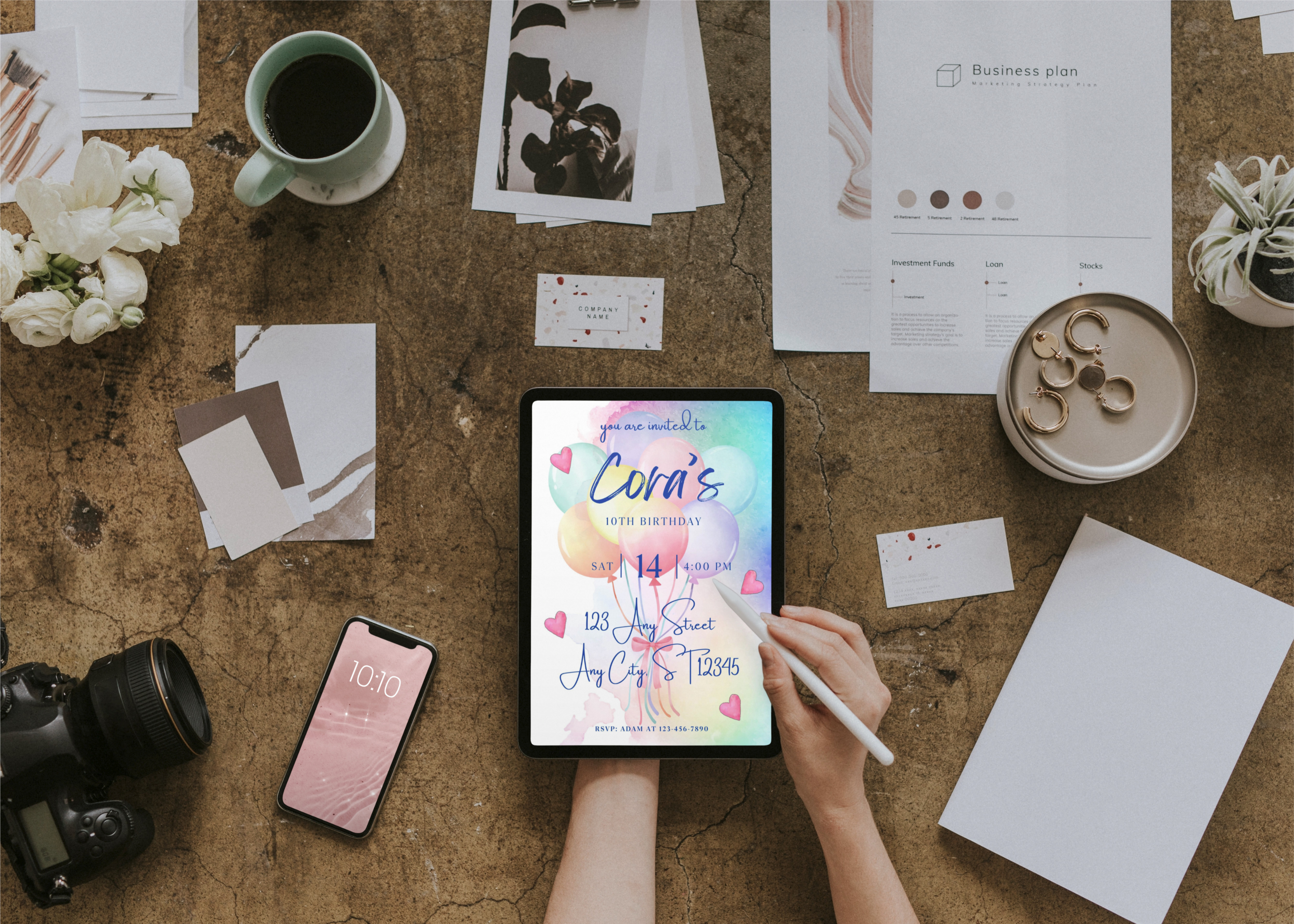 Balloons & Hearts Birthday Invite