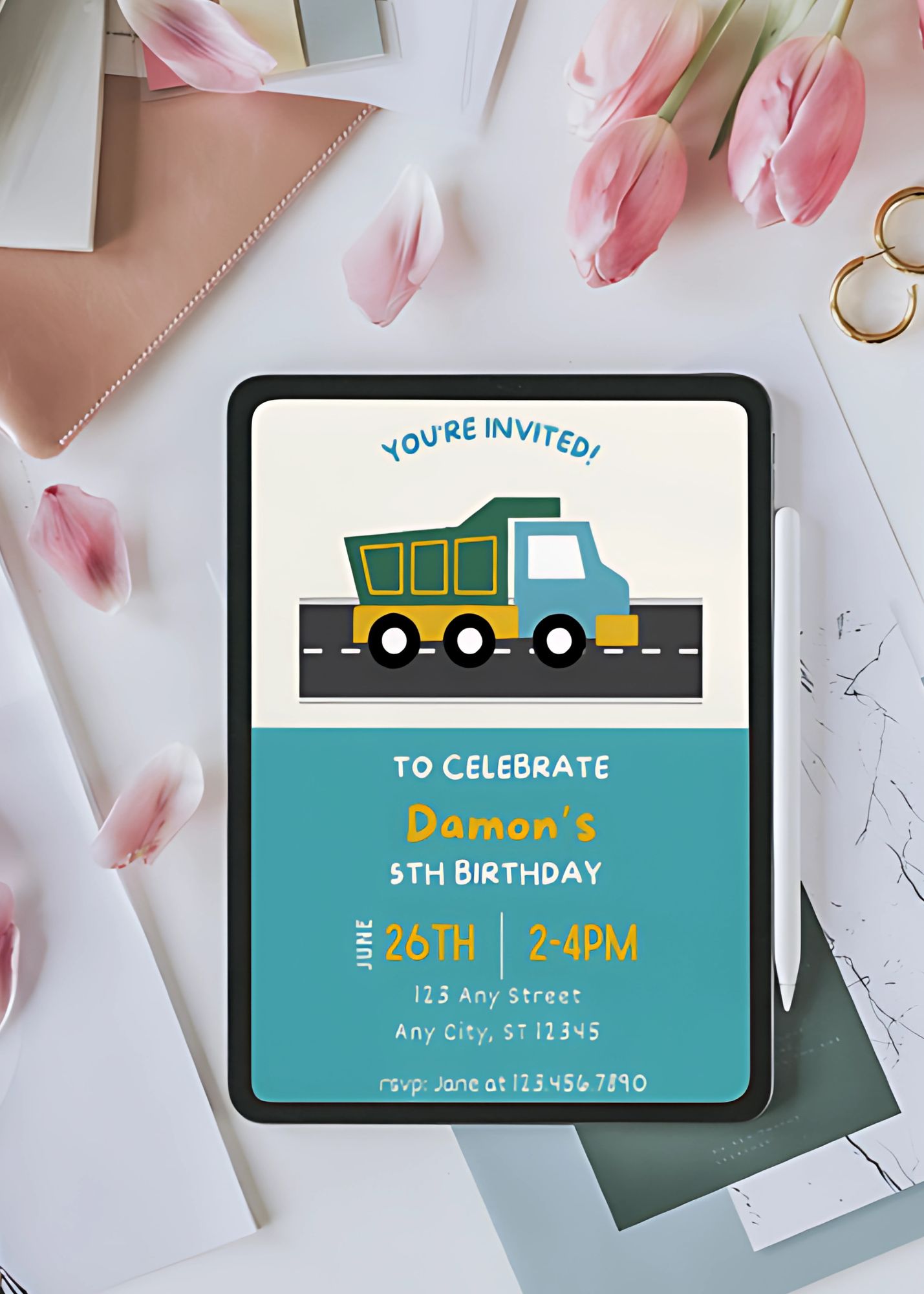 Dump Truck Birthday Invite